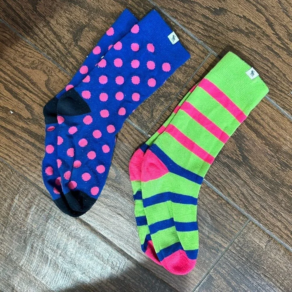 Abercrombie Kids Crew Socks 2 Pair Bundle Polka Dot Striped Blue Green Large